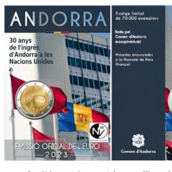 2 Euro Gedenkmnze Andorra 2023 30 Jahrestag Andorras  zu den Vereinten Nationen
